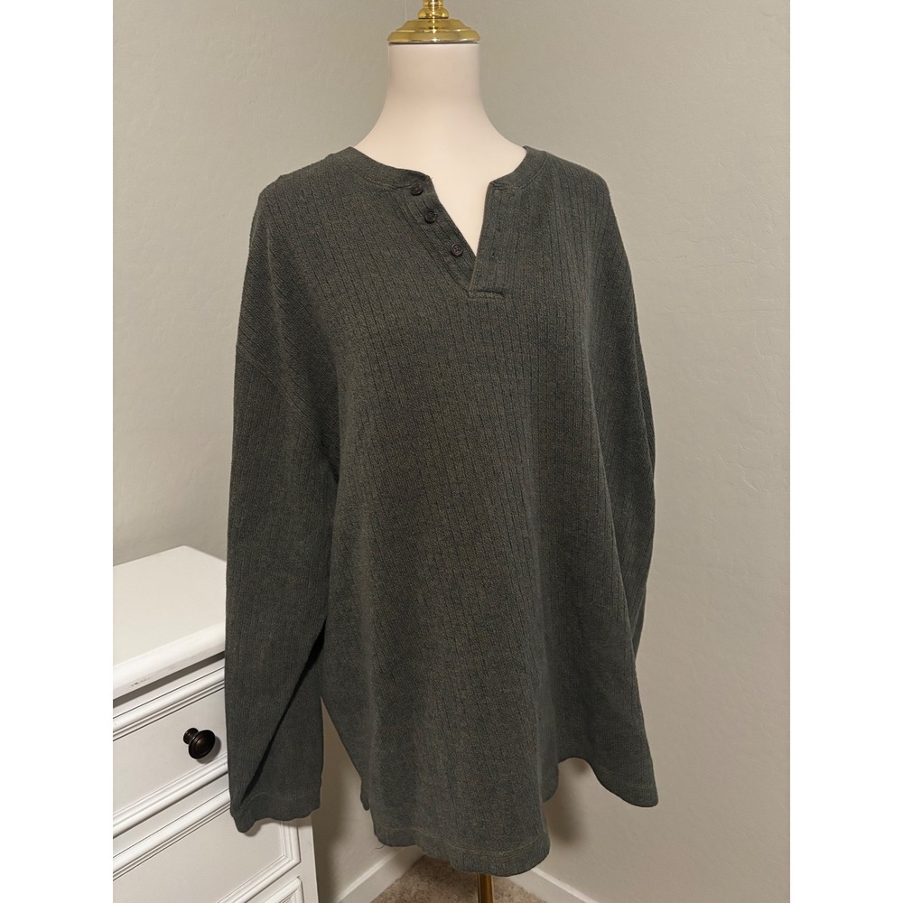 High Sierra Mens XXL Olive Green Ribbed Long Sleeve Henley Cotton Shirt